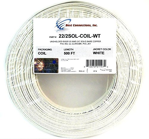 Book Cover Alarm Wire 22 Gauge 500' Solid Copper Security Cable White UL Listed Low Voltage