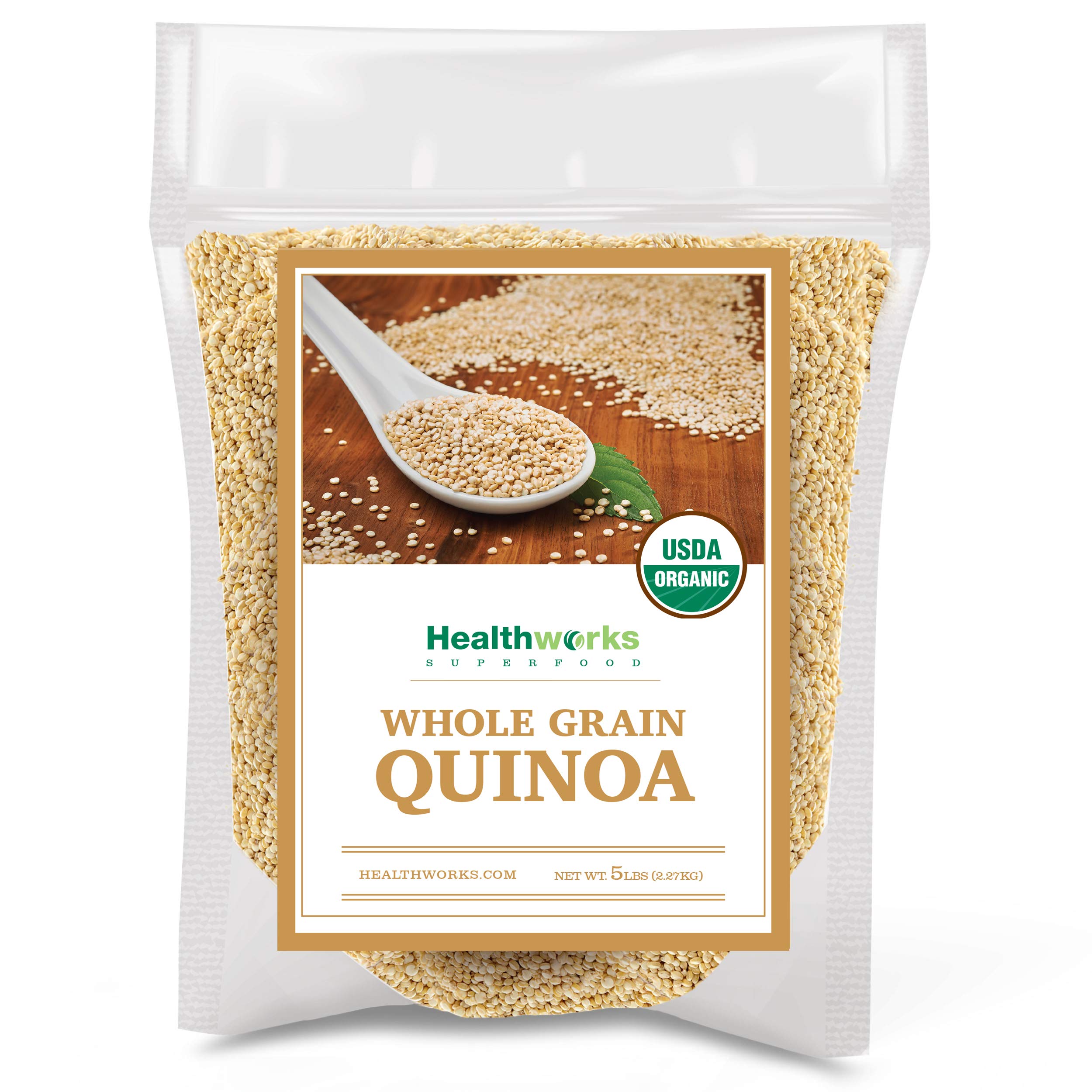 Book Cover Healthworks Quinoa White Whole Grain Raw Organic (80 Ounces / 5 Pounds) | Protein, Fiber & Iron | Peruvian Origin | Rice & Pasta Substitute