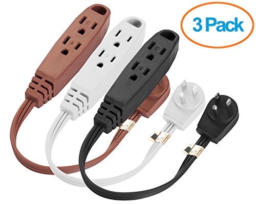 Aurum Cables 1-Foot 3 Outlet Extension Cord Indoor/Outdoor Extension Cord 16AWG 3 Pack- (Black/White/Brown) - UL Listed