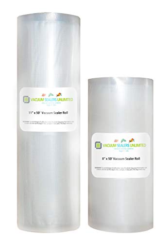 Vacuum Sealers Unlimited - Two 50 Foot Rolls (1-8" & 1-11") Thicker, Heavy-Duty Commercial Grade Textured Vacuum Sealer Bags For Foodsaver etc - BPA Free