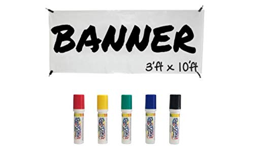 Banner Kit By Glass Chalk 1 White Banner, 4 Clips, Rope, 5 color Markers