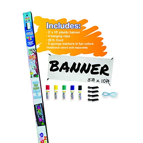 Chalk Markers WHATUP Banner Kit by Glass Chalk - 1 White Blank Banner, 4 Clips, Rope, 4 neon Color Markers