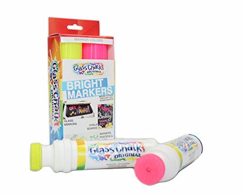 Glass Chalk the Original Patented Indoor/Outdoor Temporary Paint Marker for Auto Windows and Surfaces, Neon Yellow and Pink, 2 Piece