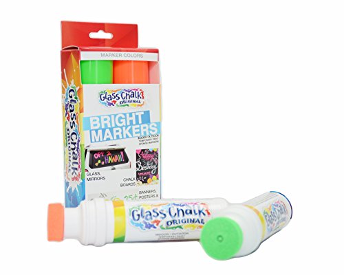 Glass Chalk - The Original Patented Indoor/Outdoor Temporary Paint Marker for Auto Windows and Glass Surfaces, Sponge-Tip, Assorted Colors, Neon Orange and Neon Green, 2 Count