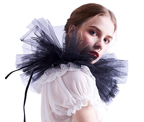 Blessume Retro Neck Ruff Ruffle Collar, Black, One size