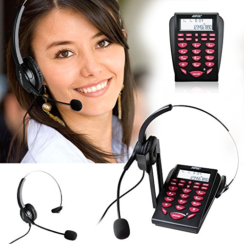 Book Cover AGPtEK Corded Telephone with Headset & Dialpad for House Call Center Office - Noise Cancellation