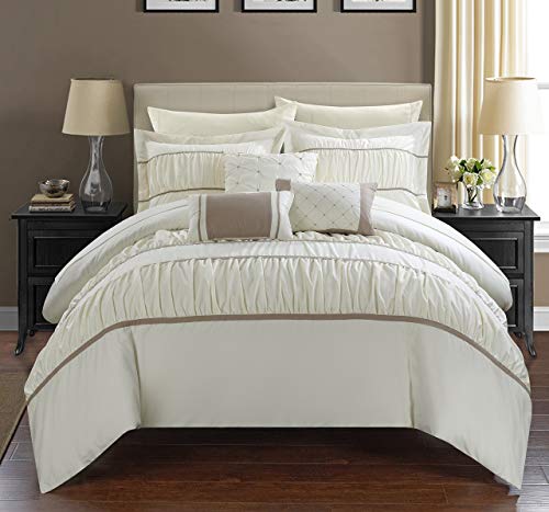 Chic Home CS2124-AN 10 Piece Cheryl Comforter Set, Queen, Beige