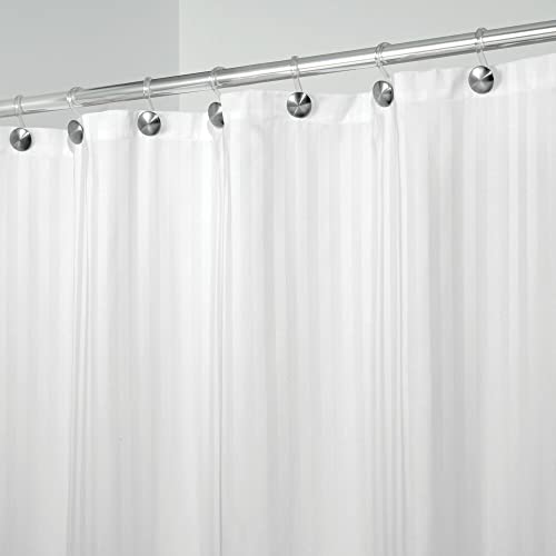 mDesign Extra Long - Water Repellent, Heavy Duty Polyester Shower Curtain, Liner - 12 Buttonholes for Bathroom Shower and Bathtub - 72" x 84" - Satin Stripe