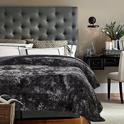 Chanasya Super Soft Fuzzy Faux Fur Queen Bed Blankets - Fluffy Plush Lightweight Cozy Snuggly with Reversible Sherpa for Living Room Bedroom - Grey Fall Winter Home Bedding (Queen) Gray Blanket