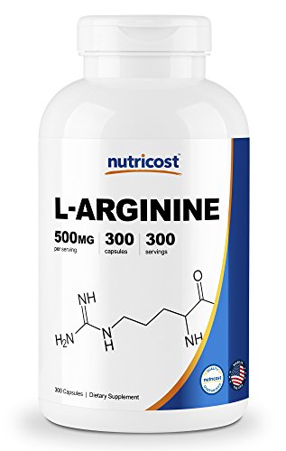 Book Cover Nutricost L-Arginine 500mg, 300 Capsules - Gluten Free, Made in The USA