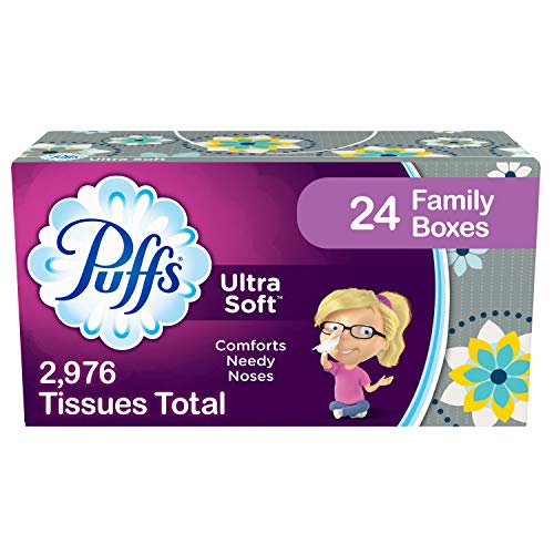Book Cover Puffs Ultra Soft Facial Tissue, 24 Family Boxes, 124 Tissues per Box (2976 Tissues Total)