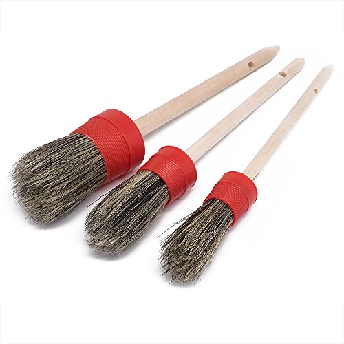 Book Cover Natural Boar Hair Detail Brush (Set of 3) - Perfect for Wheels, Interior, Air Vents, Emblems by Detail Buddy
