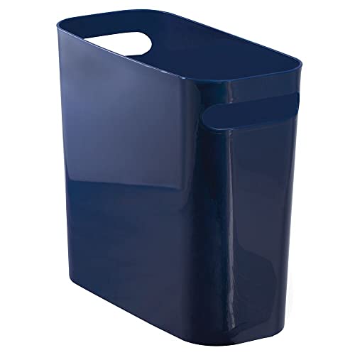 mDesign Plastic Small Trash Can 1.5 Gallon/5.7 Liter Wastebasket, Garbage Container Bin w/Handles for Bathroom, Kitchen, Home Office Holds Waste, Recycling,10" H - Aura Collection - Navy Blue