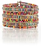 SPUNKYsoul Boho Colorful Multi-Layer Heishi and Gold Bead Wrap Bracelet – Vibrant Stacked Stretch Bangle Style for Everyday, Festival, or Vacation Wear (Fits Most)