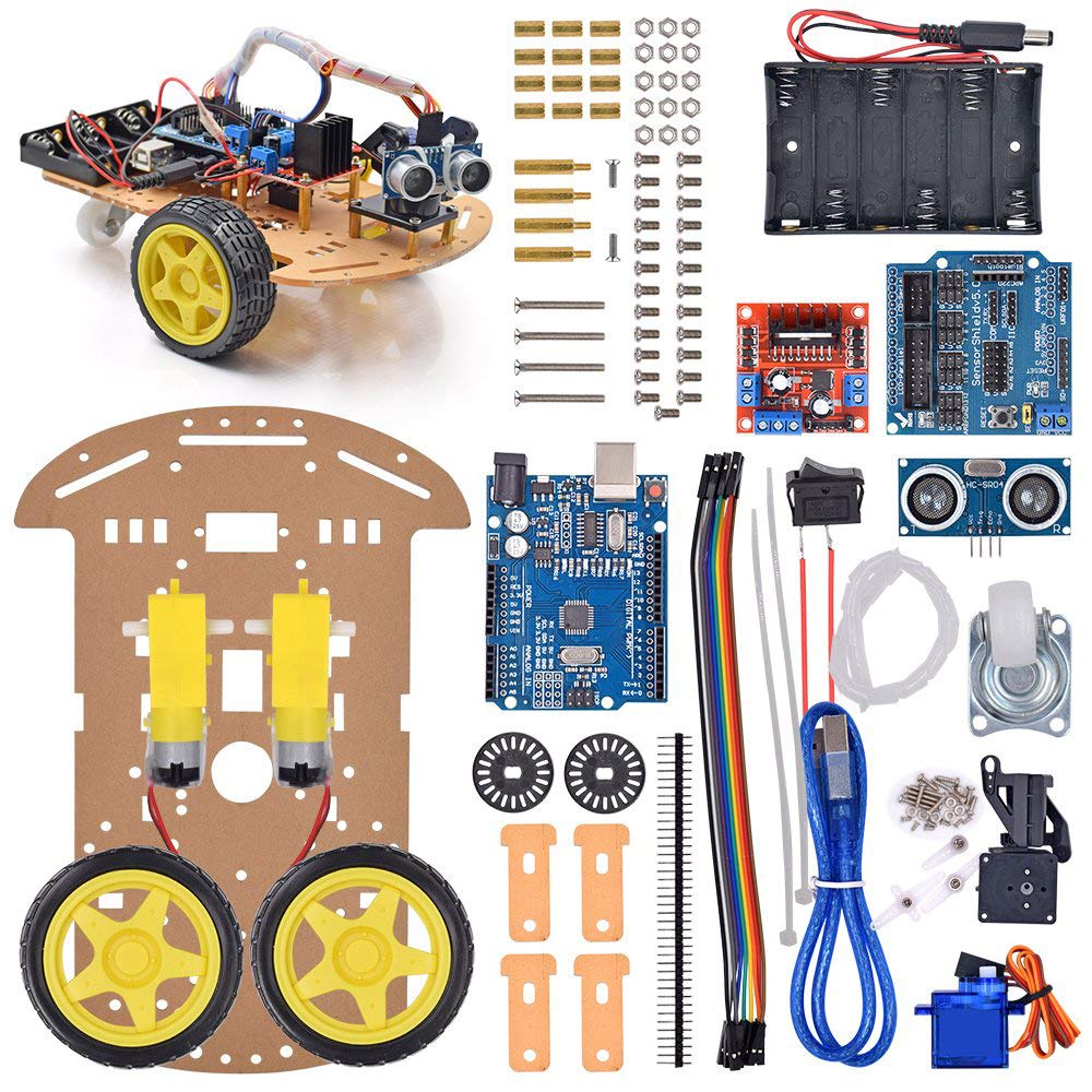 VKmaker New Avoidance tracking Motor Smart Robot Car Chassis Kit Speed Encoder Battery Box 2WD Ultrasonic module with tutorial CD