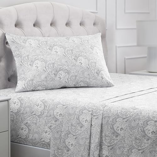 Mellanni Twin Sheet Set - Twin Sheets Kids - Hotel Luxury 1800 Bedding Sheets & Pillowcases - Extra Soft Cooling Bed Sheets - Easy Care - 3 Piece (Twin, Paisley Gray)