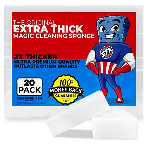 Book Cover STK 20 Pack Extra Thick Magic Cleaning Pads - Eraser Sponge for All Surfaces - Kitchen-Bathroom-Furniture-Leather-Car-Steel - Just Add Water to Erase All Dirt - Melamine - Universal Cleaner