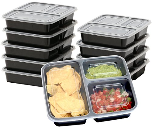 Book Cover 10 Pack - SimpleHouseware 3 Compartment Food Grade Meal Prep Storage Container Boxes (36 ounces)