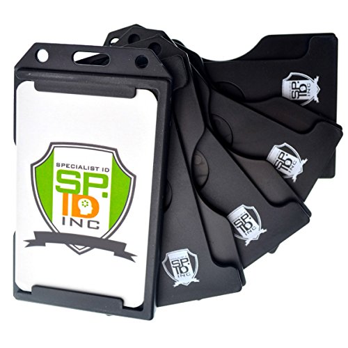 5 Pack - Black Hard Plastic Badge Holder Vertical - Side Load 2 Card Protector - Multiple Card ID Badge Holders - Heavy Duty Rigid/Hard Plastic by Specialist ID (Black)