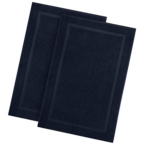 COTTON CRAFT Madison Set of 2 Heavyweight Tub Mats, Ringspun Cotton, 1000GSM, 21 inch x 34 inch, No Backing, Navy Blue