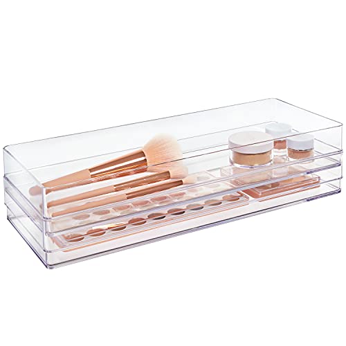 STORi Clear Plastic Drawer Organizers 15" x 6" x 2" l Set of 2