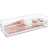 STORi SimpleSort 2-Piece Stackable Clear Drawer Organizer Set | 15" x 6" x 2" Rectangle Trays | Wide Makeup Vanity Storage Bins and Office Desk Drawer Dividers | Made in USA