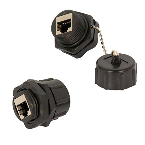 Installerparts CAT 6 RJ45 Shielded Industrial Panel Mount Bulkhead Female/Female Feed Thru Coupler - IP67 Waterproof/Dust Cap - Professional Series Network Connectors - Black