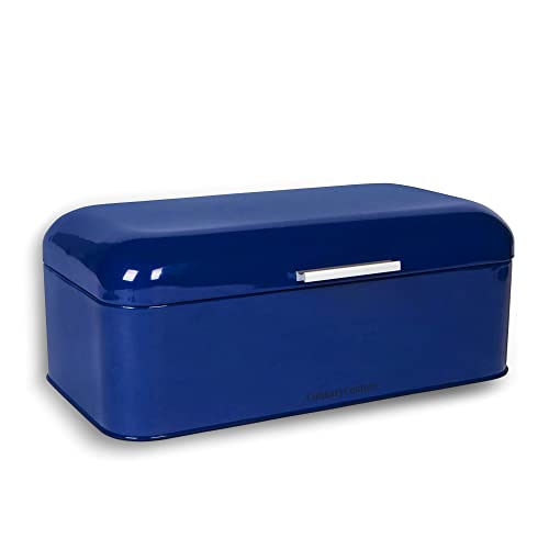 Culinary Couture Extra Large Blue Bread Box for Kitchen Countertop - Holds 2 Bread Loaves! - 16.5" x 9" x 6.5" - Stainless Steel Vintage Bread Boxes for Kitchen Counters - Bonus Recipe EBook