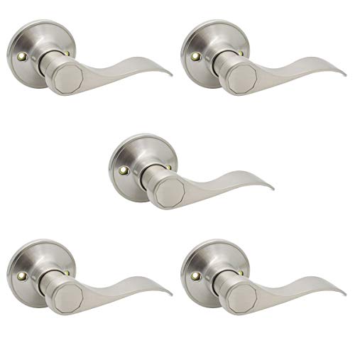Gobrico Right Handed One-Side Dummy Door Handles, 5 Pack Satin Nickel Door Levers, Wave Style Inactive Half Door Knobs