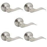 Gobrico Right Handed One-Side Dummy Door Handles, 5 Pack Satin Nickel Door Levers, Wave Style Inactive Half Door Knobs