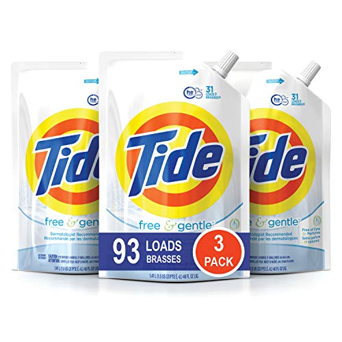 Book Cover Tide Free and Gentle HE Laundry Detergent, Pack of 3 Smart Pouches, Unscented and Hypoallergenic for Sensitive Skin, 93 Loads