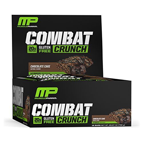 MusclePharm Combat Crunch Protein Bar, Multi-Layered Baked Bar, Gluten-Free Bars, 20 g Protein, Low-Sugar, Low-Carb, Gluten-Free, Chocolate Cake Bars, 12 Servings