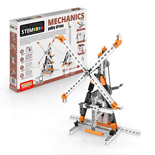 Book Cover Engino Discovering STEM Mechanics Pulley Drives | 8 Working Models | Illustrated Instruction Manual | Theory & Facts | Experimental Activities | STEM Construction Kit