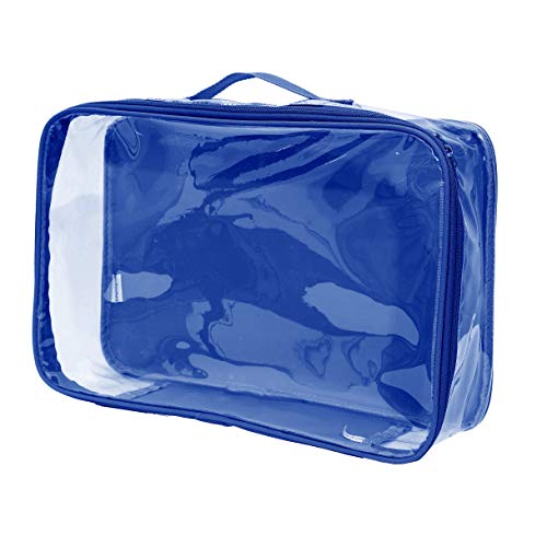 Large Clear Travel Packing Cube/See-Through PVC Organizer for Suitcase/Multipurpose Pouch w/Handle/Dress Shirts, Pants, Cashmere, Sweaters & Seasonal Linen Storage Protection (Royal Blue)