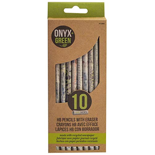 Onyx and Green Recycled Newspaper Pencils with White Erasers, HB #2, 10 Pack (1202)