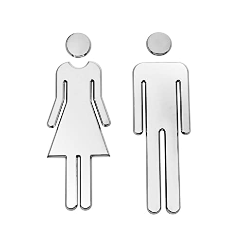 Xiboya textile 7.8 Inch Adhesive Acrylic Toilet Symbol Men's and Women's Bathroon Sign(Silver)