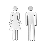 Xiboya textile 7.8 Inch Adhesive Acrylic Toilet Symbol Men's and Women's Bathroon Sign(Silver)