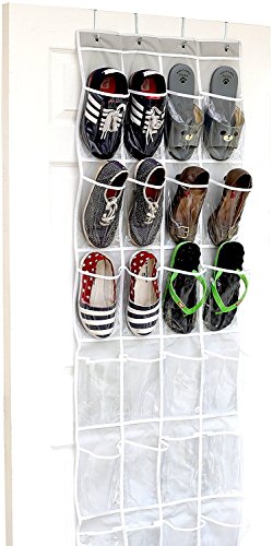 Book Cover 24 Pockets - SimpleHouseware Crystal Clear Over The Door Hanging Shoe Organizer, Gray (64'' x 19'')
