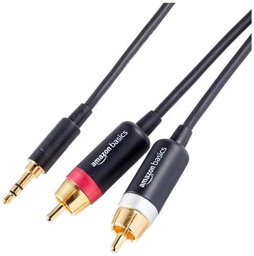 Book Cover Amazon Basics 3.5mm Aux to 2 RCA Adapter Audio Cable for Stereo Speaker or Subwoofer with Gold-Plated Plugs, 4 Foot, Black