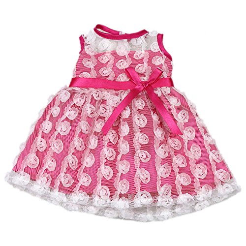 AOFUL Bitty Baby Doll Clothes Dress, Pink Pretty Summer Dress Fits Outfit 15" 16" inch American Girl Dolls and More