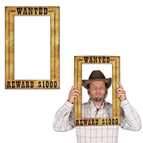 Beistle Wanted Photo Booth Fun Selfie Frame Western Party Supplies, 15.5" x 23.5", Multicolored