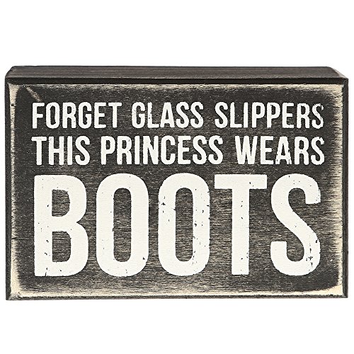 Book Cover Primitives by Kathy Box Sign-Princess Boots, 4.5x3 inches, Black, White