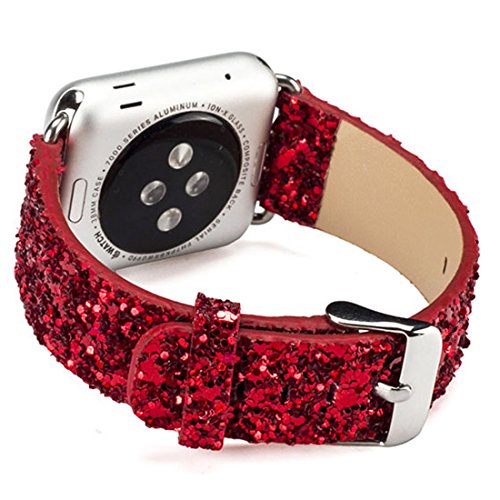 iiteeology Compatible with Apple Watch Band 38mm 40mm 42mm 44mm, Christmas Sparkly 3D Glitter Bling Leather iWatch Band for Apple Watch Series 5/4/3/2/1 Women Girls (Red, 38mm)