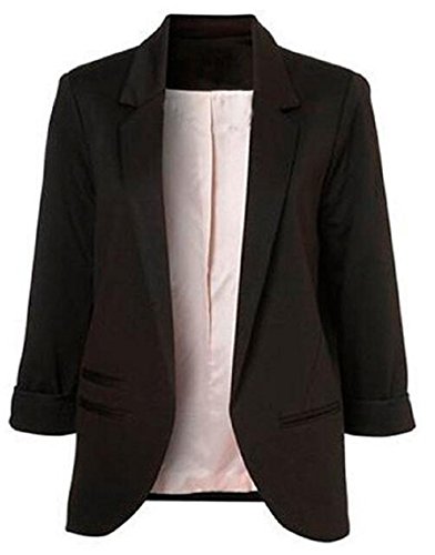 Faddish Women's Cotton Basic Boyfriend Ponte Rolled Blazer Jacket Suits Black XXL