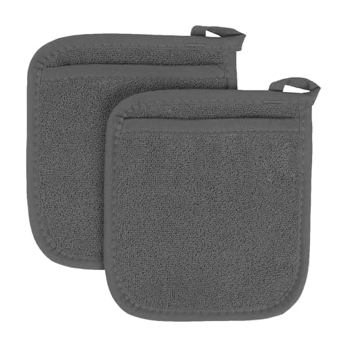 Ritz Royale Collection 100% Cotton Terry Cloth Pot Holder Oven Mitt Set, 2-Piece, Graphite
