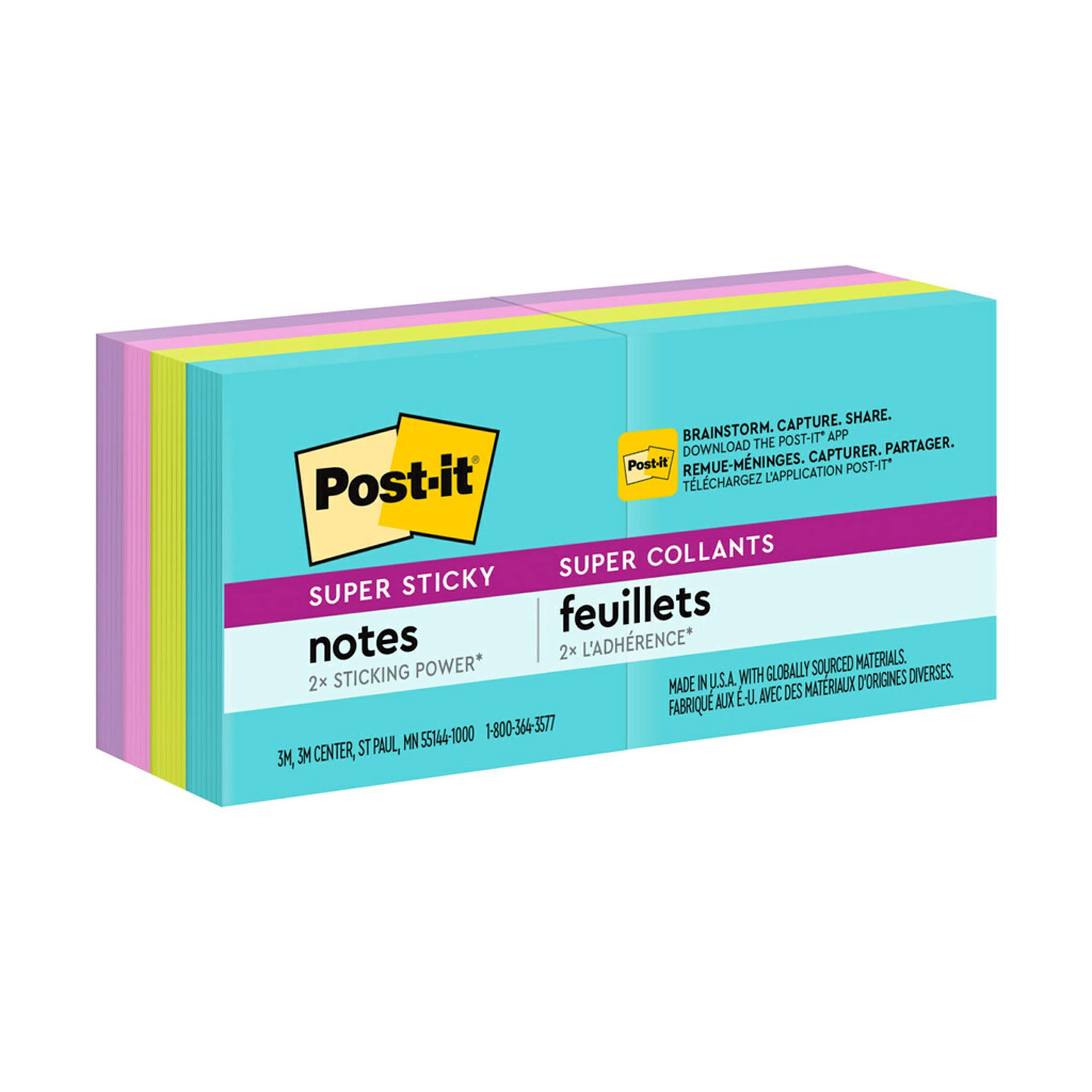 Post-it Super Sticky Notes,2x2 in, 8 Pads, 2x the Sticking Power, Supernova Neons Collection, Recyclable (622-8SSMIA)