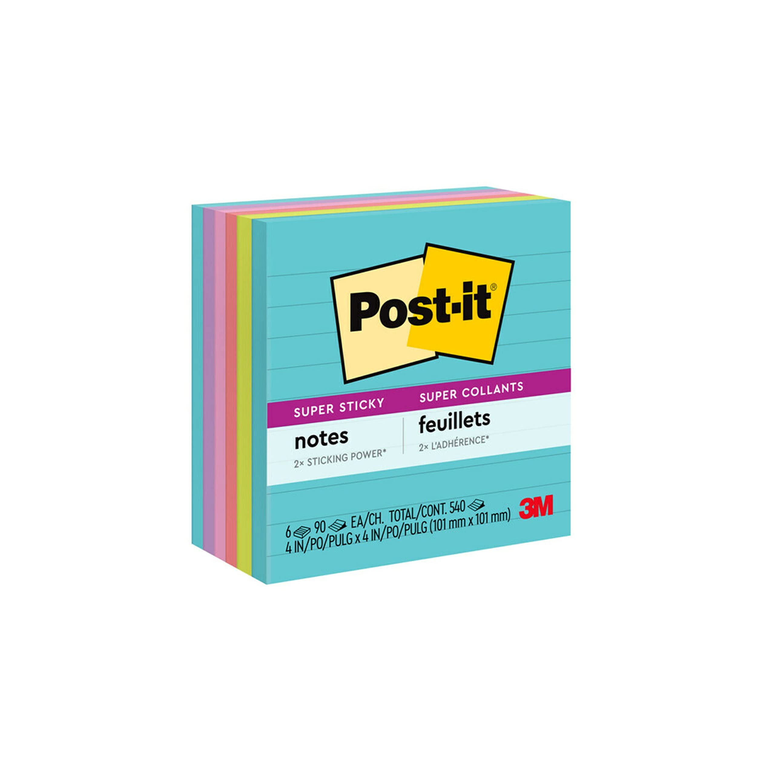 Book Cover Post-it Super Sticky Notes, 4x4 in, 6 Pads, 2x the Sticking Power, Supernova Neons, Bright Colors, Recyclable (675-6SSMIA)