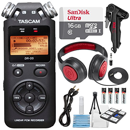 Tascam DR-05 (Version 2) Portable Handheld Digital Audio Recorder (Black) with Deluxe accessory bundle