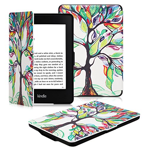 Book Cover OMOTON Kindle Paperwhite Case Cover - The Thinnest Lightest PU Leather Smart Cover Kindle Paperwhite fits All Paperwhite Generations Prior to 2018 (Will not fit All New Paperwhite 10th Gen),Love Tree