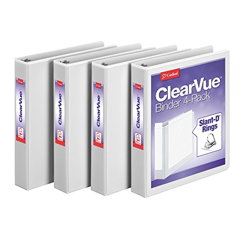 Cardinal 1.5" D-Ring Presentation View Binders, 3-Ring Binders, Holds 375 Sheets, Nonstick Poly Material, PVC-Free, White, 4 Pack (29400)